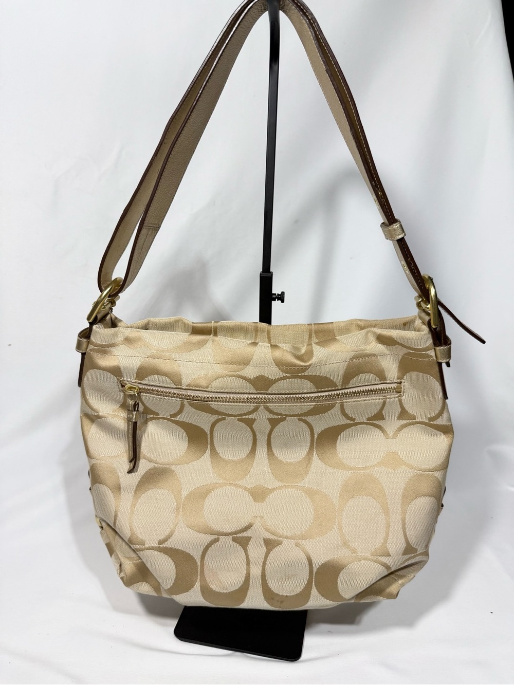 Coach Tan and Cream Signature Canvas Shoulder Bag